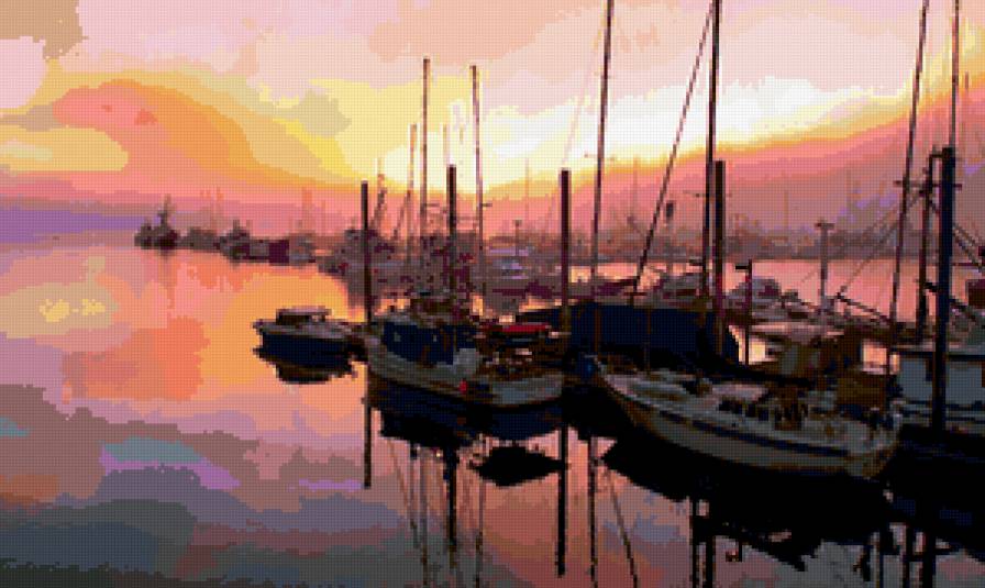 Пирс - закат, вода, лодки - предпросмотр