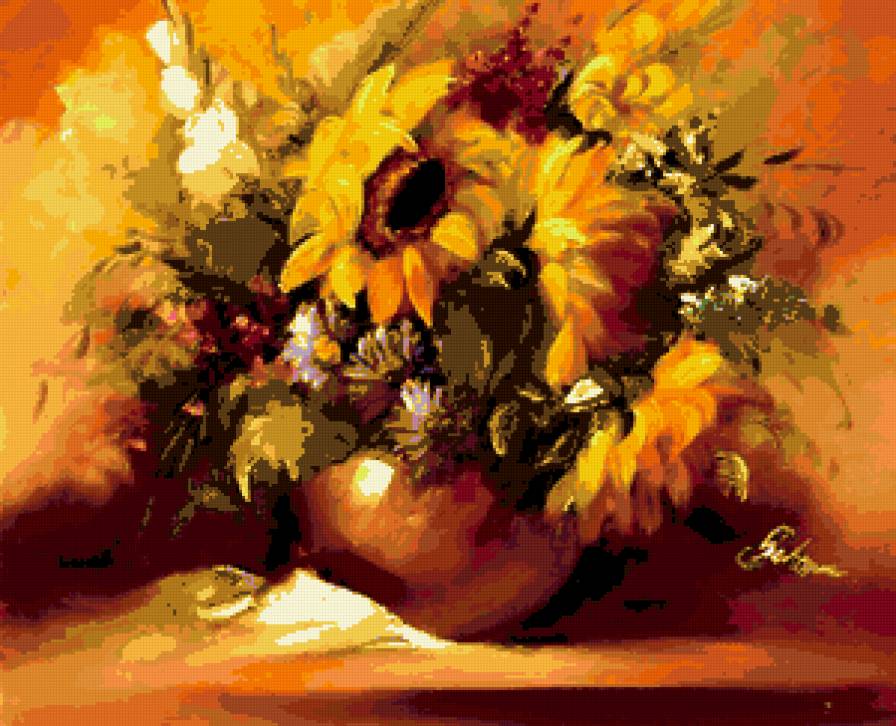 потсолнухи - натюрморт, букет, подсолнухи - предпросмотр