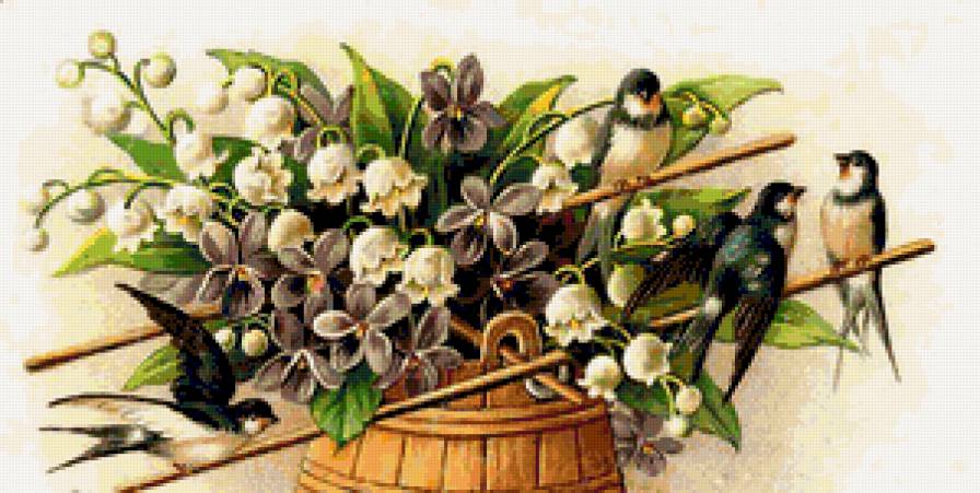 ласточки на цветах - предпросмотр