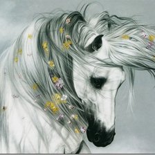 лошадь белая в цветах