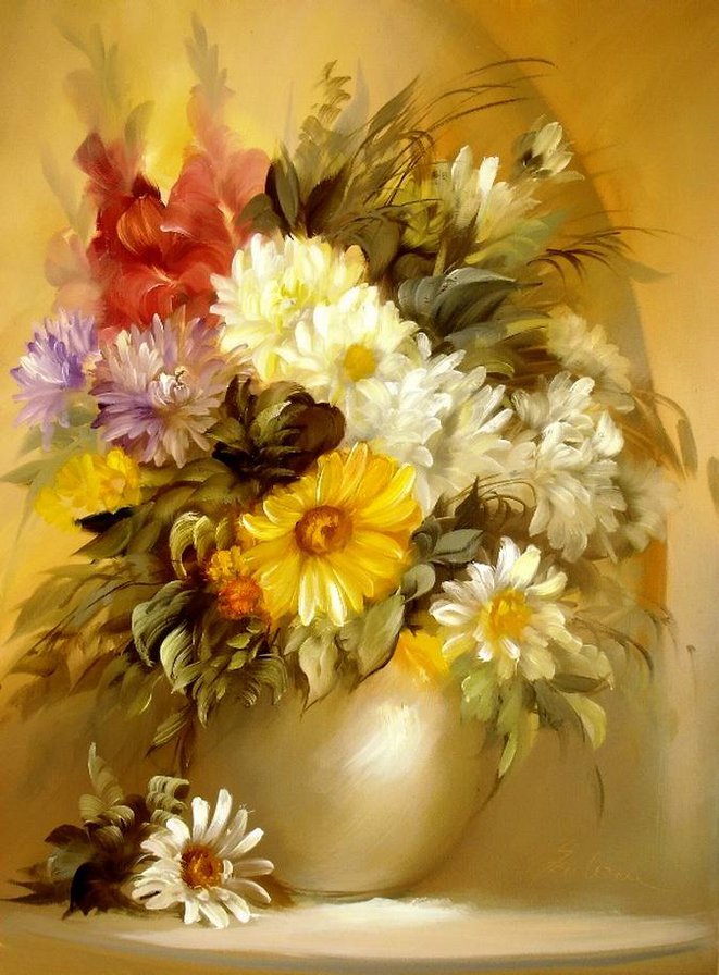 41 - ваза, букет, цветы, живопись - оригинал