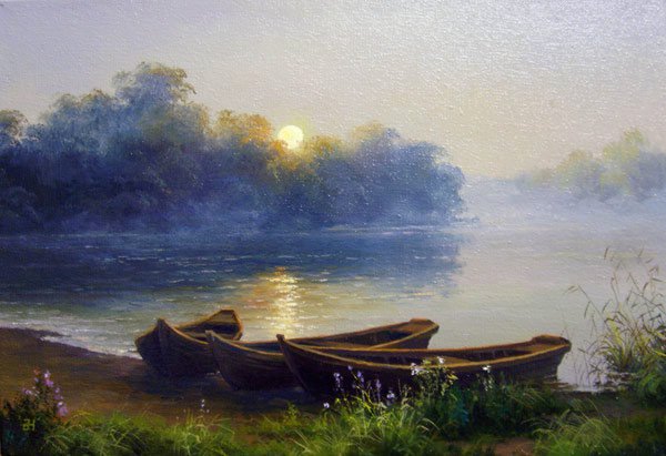 тишина - лодки, природа, спокойствие, тишина, вечер, закат, вода, река - оригинал