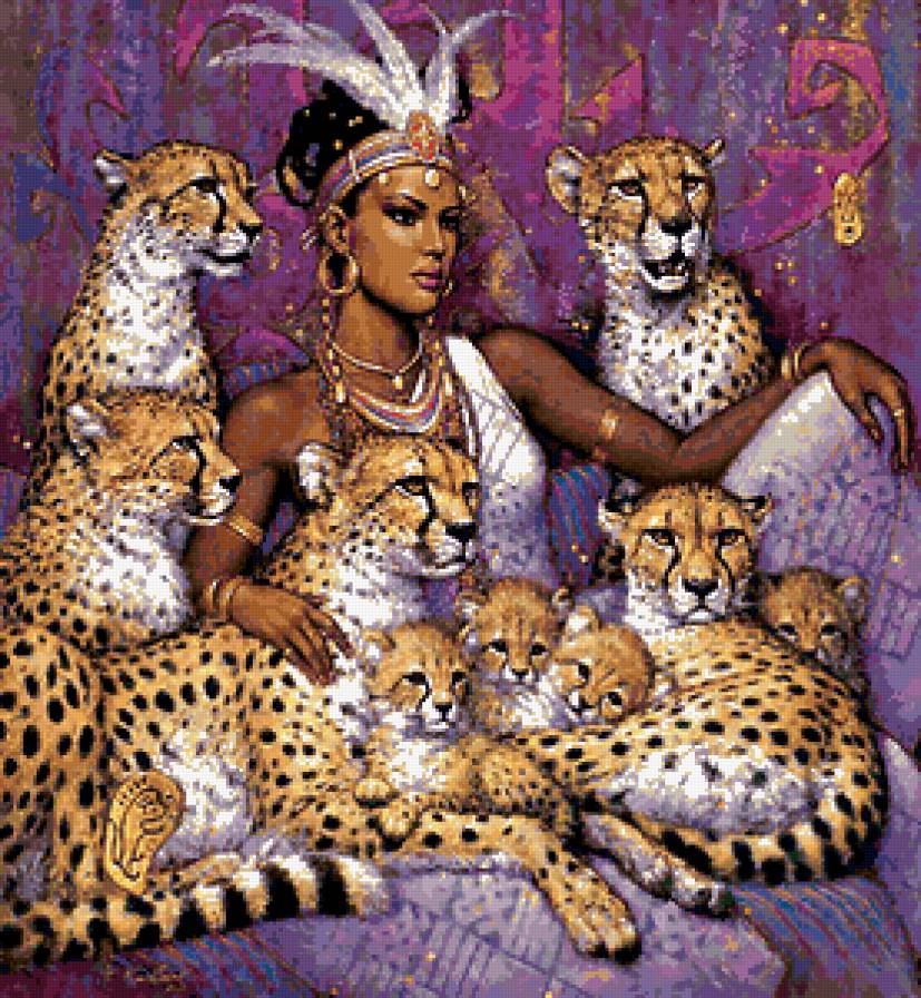 африканка - кошки, женщина, гепард, хищник - предпросмотр
