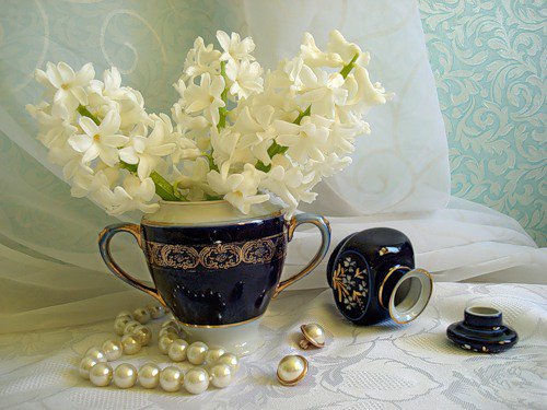 натюрморт - букет, нежность, фарфор, цветы, гиацинты - оригинал