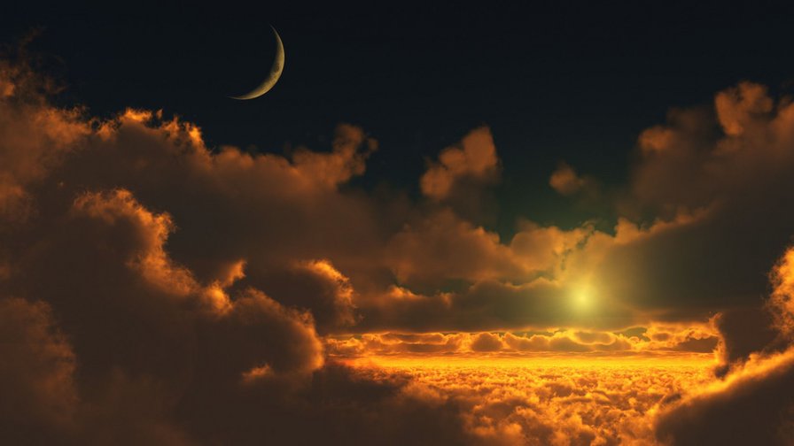 Луна и солнце - закат - оригинал