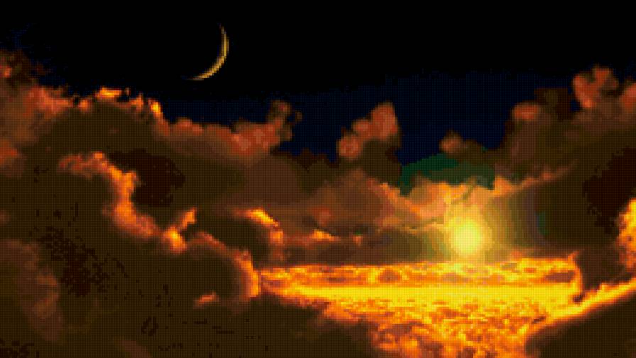 Луна и солнце - закат - предпросмотр
