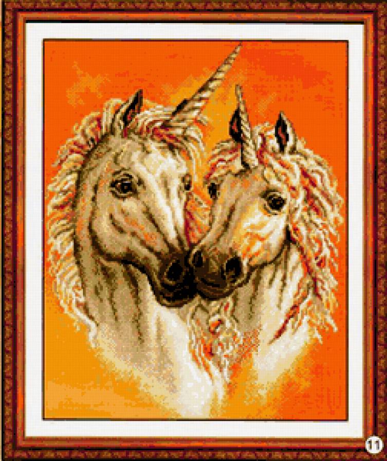 пара единорогов - единорог, лошади, фентази - предпросмотр