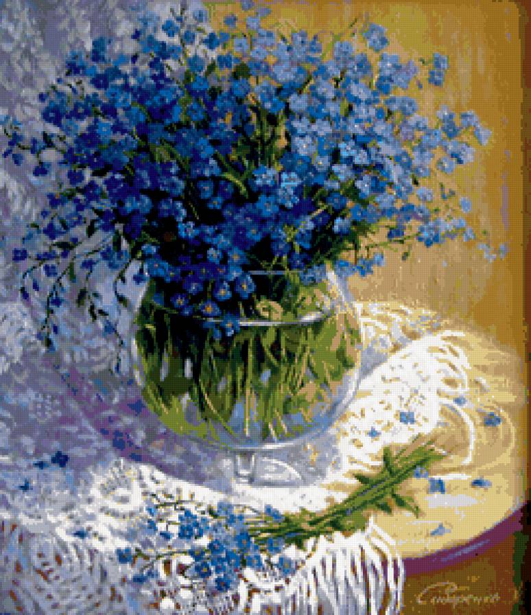 незабудки - цветы, букет, лето, картина - предпросмотр