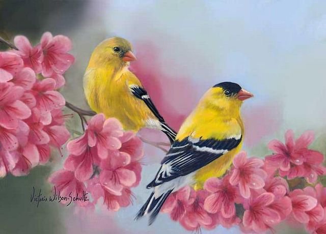 №283380 - птицы, весна., цветы - оригинал