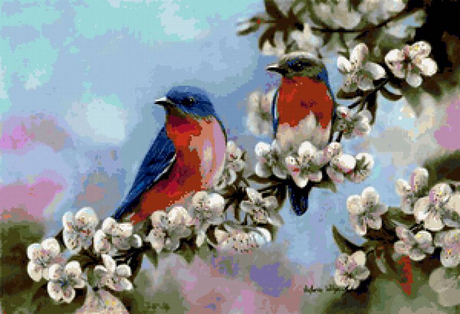 №283385 - цветы, птицы, весна. - предпросмотр