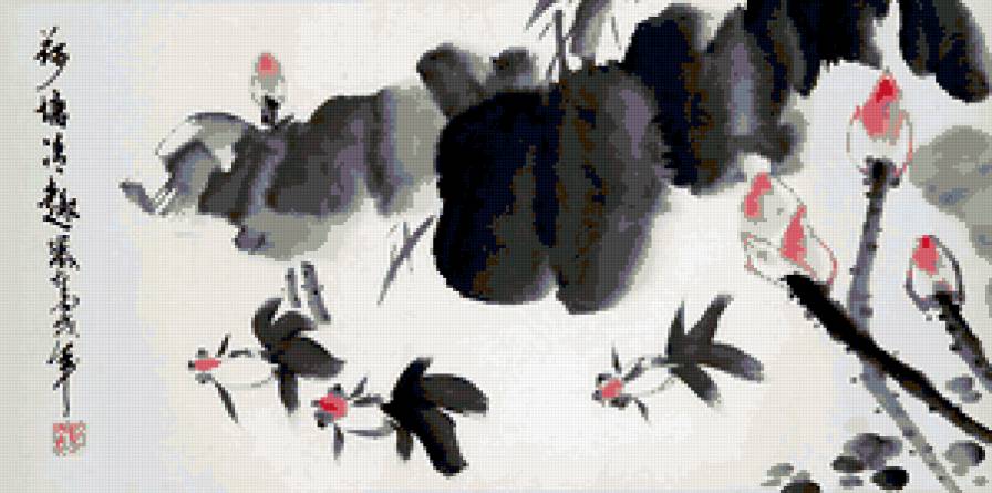 рыбки в пруду - карпы, рыбы, восток, лотос - предпросмотр