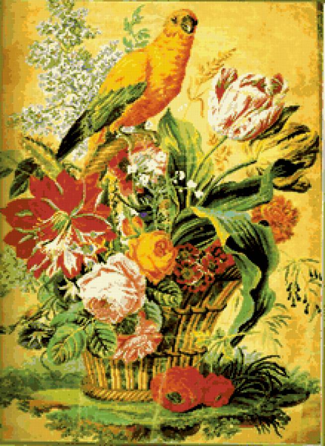 серия "птицы" - птица.цветы - предпросмотр