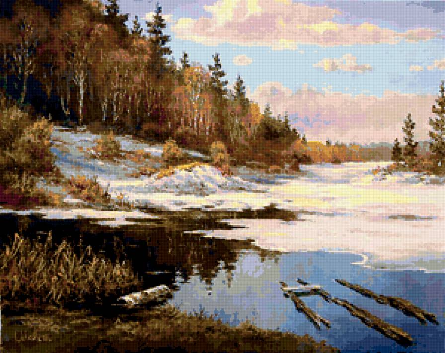 первые проталины - вода, весна, лес, пейзаж, проталины - предпросмотр