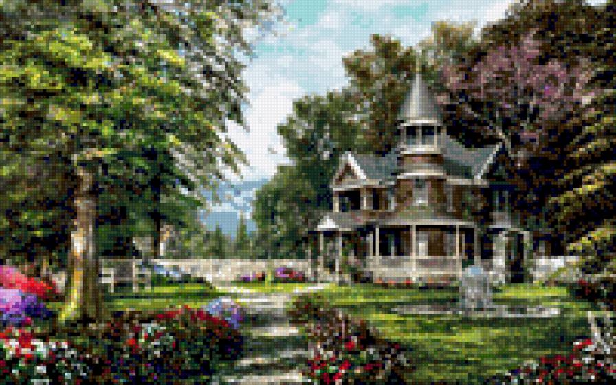 Пейзаж-4 - пейзаж, домики - предпросмотр