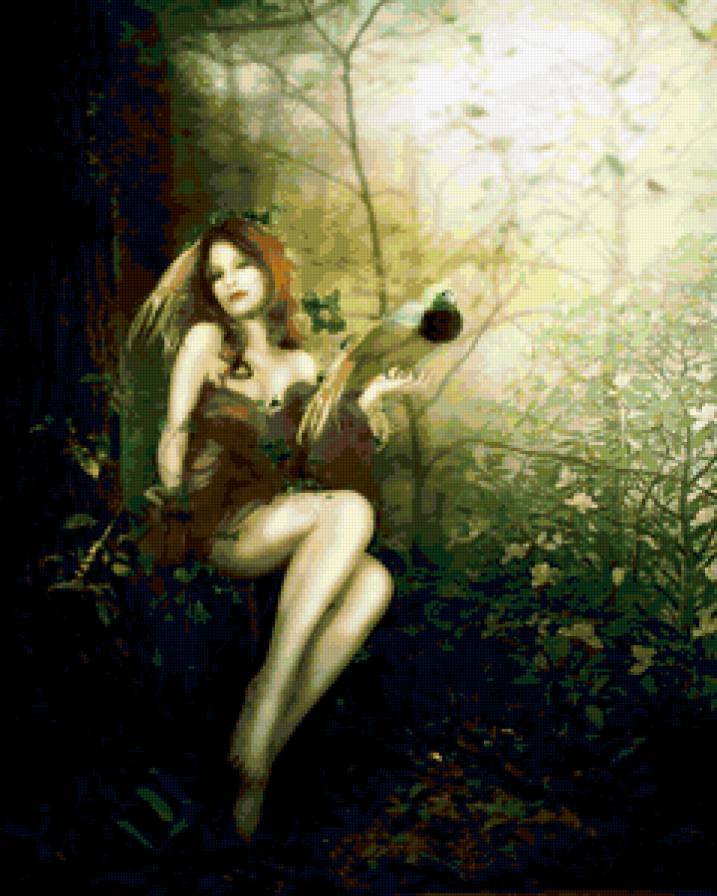 дриада - дриада, лес, колдунья, птицы, нимфа, деревья, девушка - предпросмотр