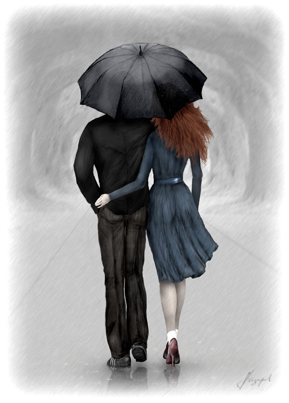 двое под зонтом - пара, дождь, любовь - оригинал