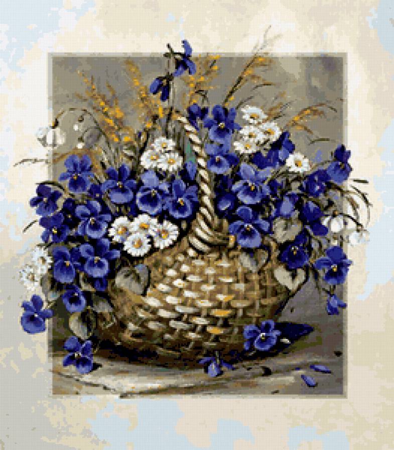 фиалки в корзине - предпросмотр