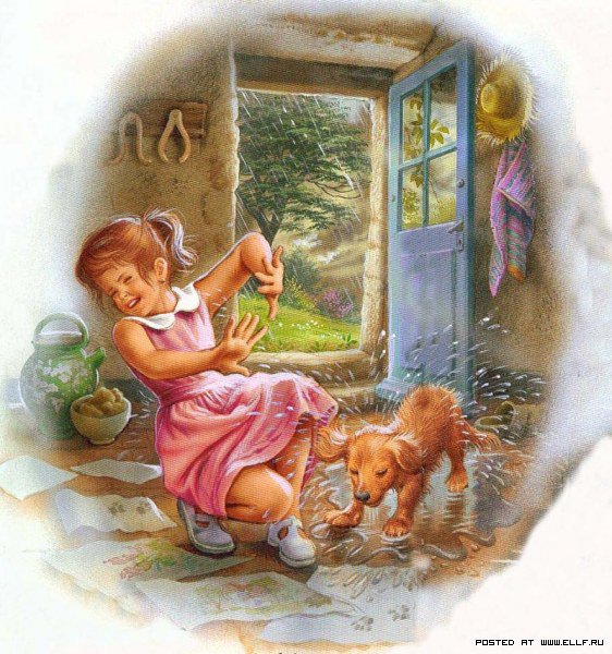 №285834 - игра, девочка, собаки, картина - оригинал