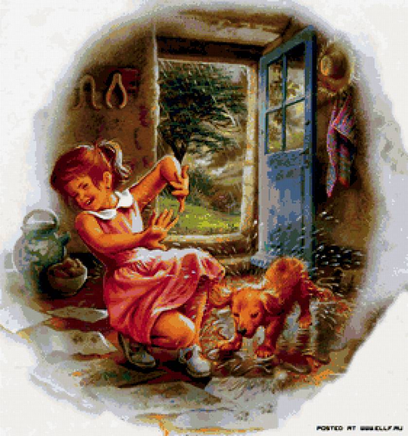 №285834 - игра, девочка, собаки, картина - предпросмотр