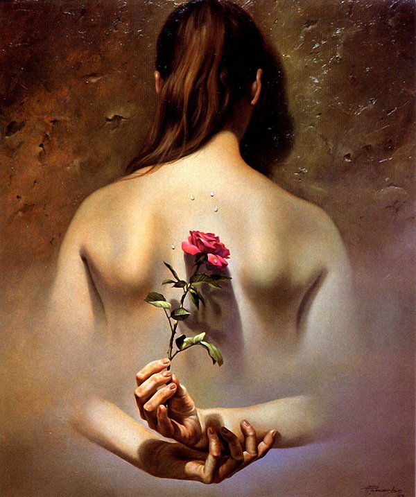 голая женщина с розой