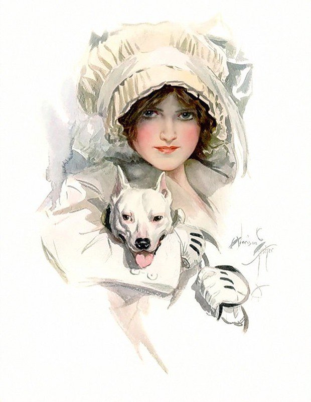 девушка с собакой - картина девушка собака - оригинал