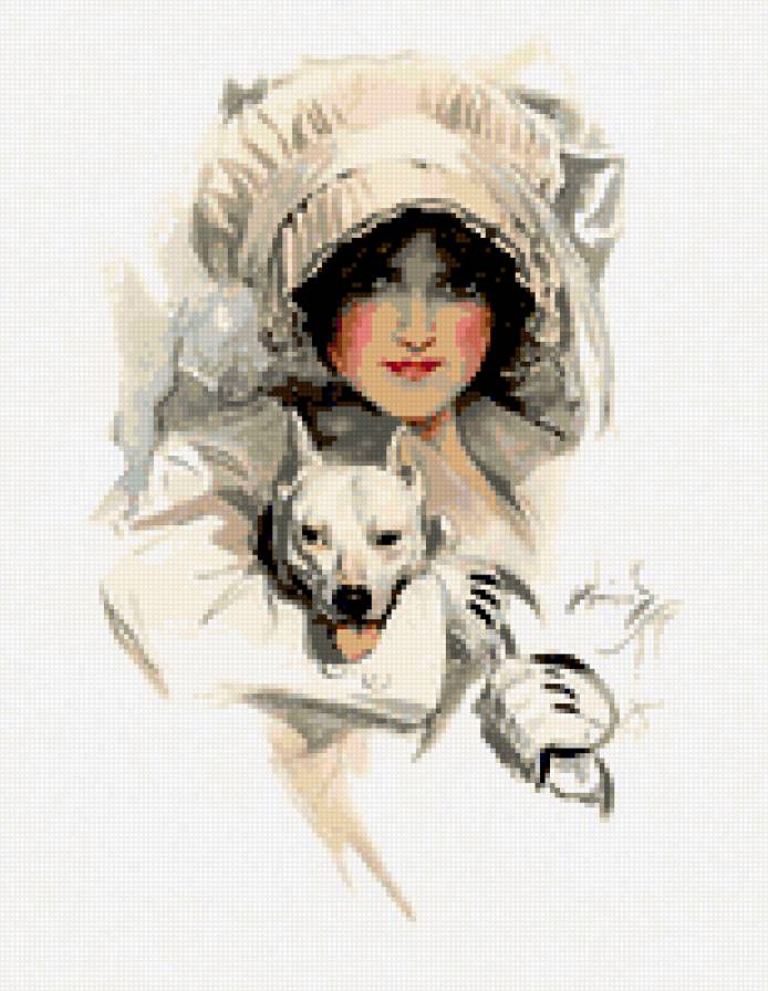 девушка с собакой - картина девушка собака - предпросмотр