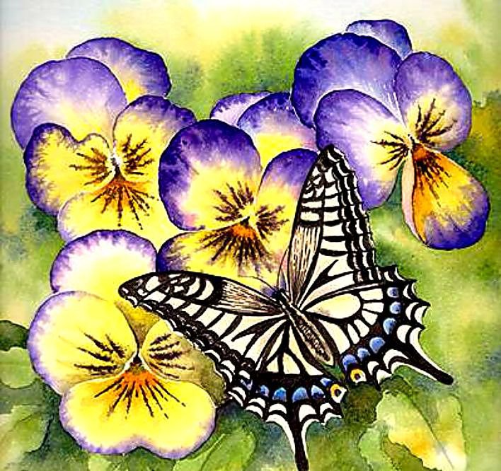 виола и бабочка - цветы - оригинал
