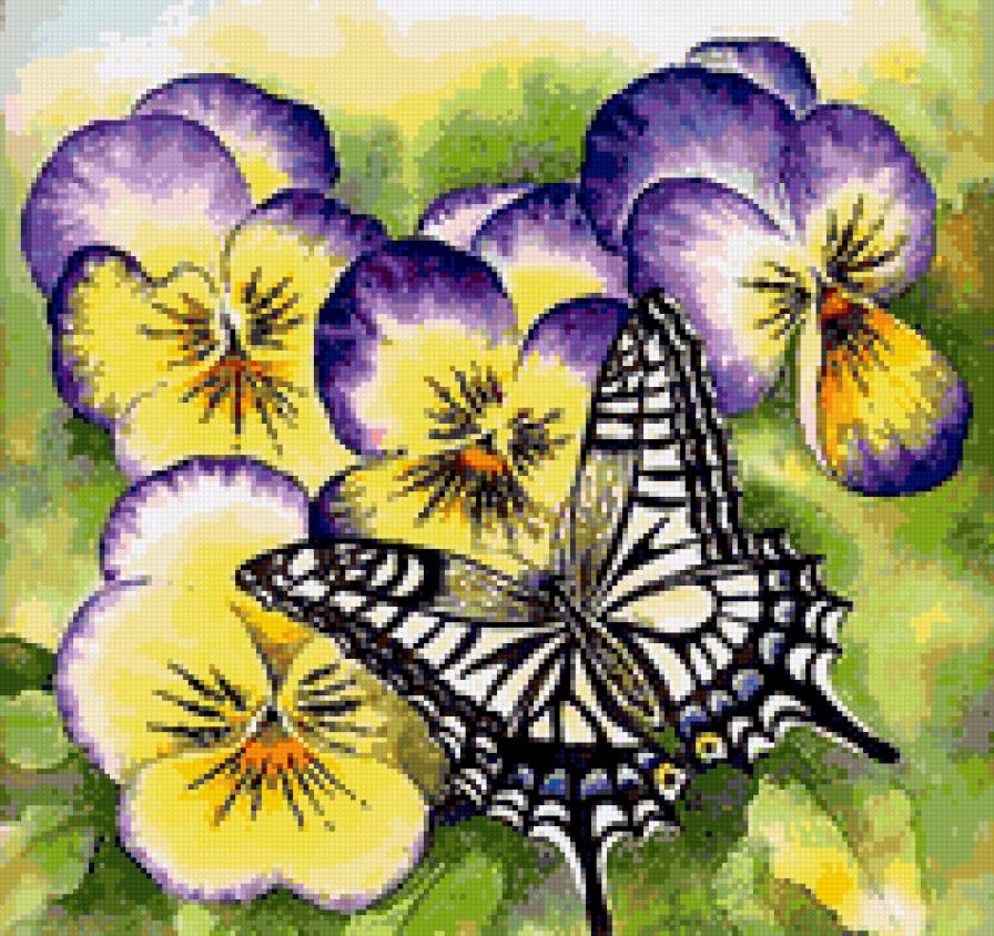 виола и бабочка - цветы - предпросмотр