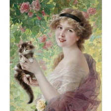 Оригинал схемы вышивки «Девушка с котенком» (№286688)