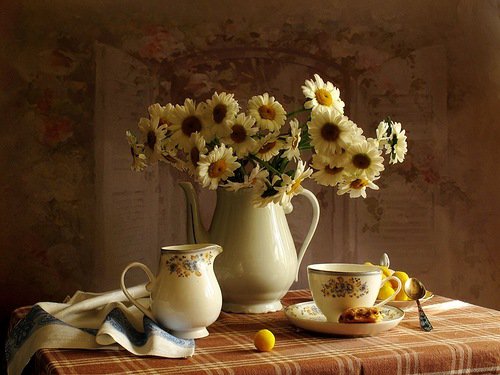 натюрморт - цветы, лето, завтрак, натюрморт, букет - оригинал