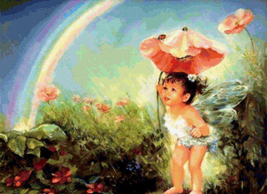 девочка с маком - цветы, дети, радуга, девочка - предпросмотр