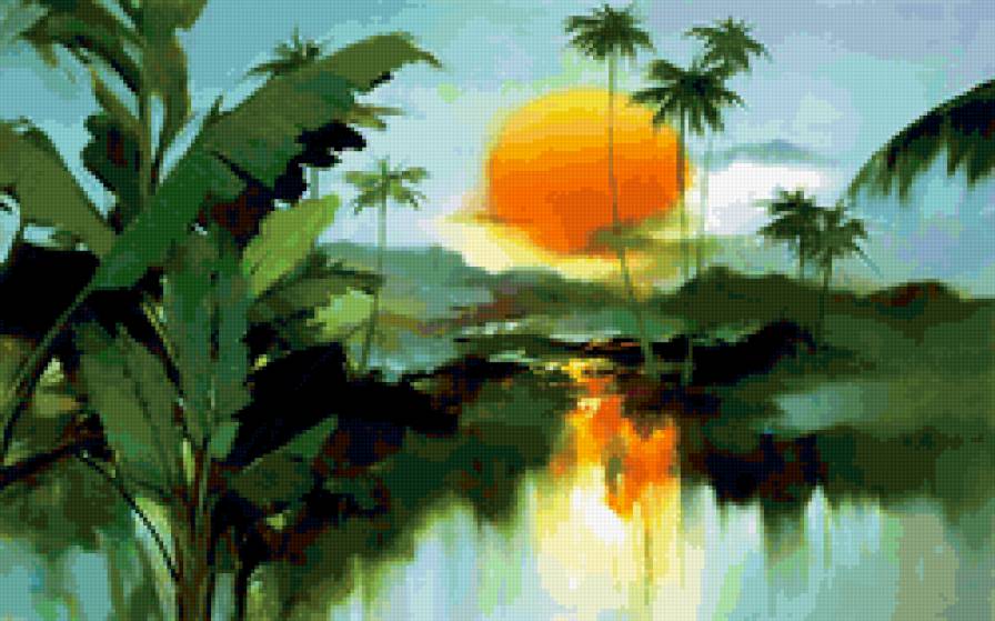 84 - озеро, джунгли, закат - предпросмотр