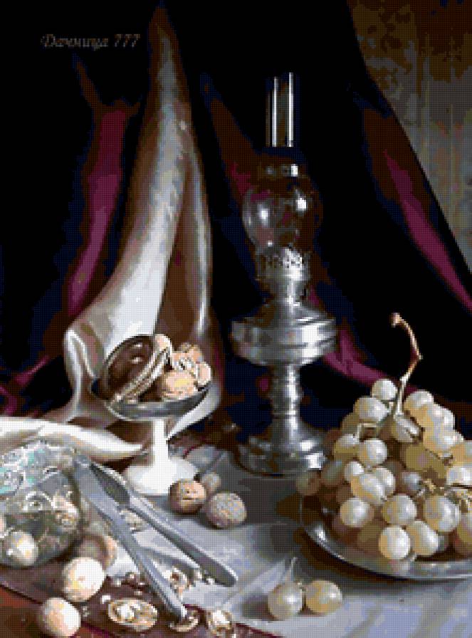 натюрморт - фрукты, лампа, виноград, орехи, натюрморт - предпросмотр