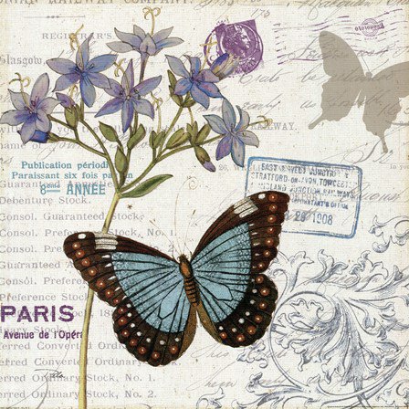 голубая бабочка - цветы, бабочки - оригинал