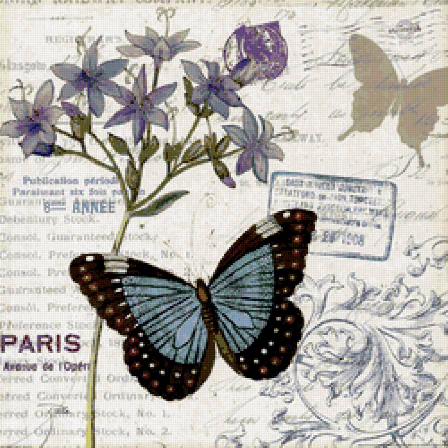 голубая бабочка - цветы, бабочки - предпросмотр