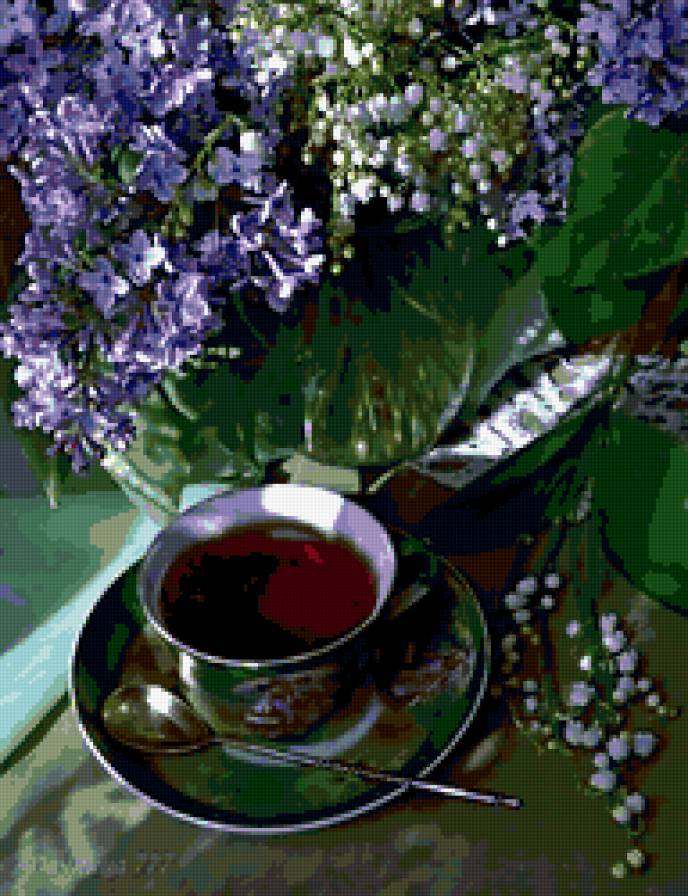 весенний чай - ландыши, весна, чай, сирень, натюрморт - предпросмотр