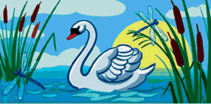 лебедь - лебеди, камыш, детская, птица, птицы, озеро - предпросмотр