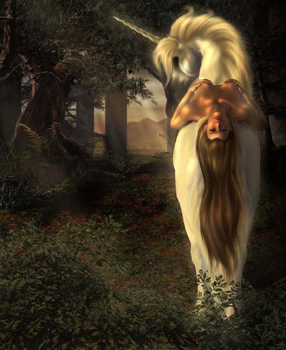 серия "единороги и пегасы" - единорог, девушка - оригинал