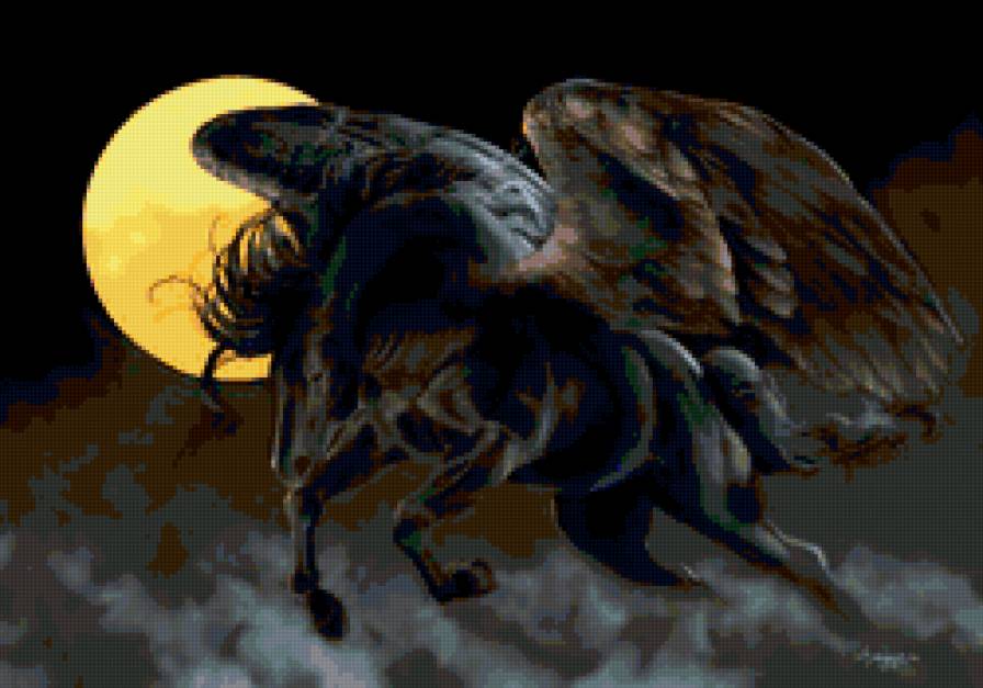 серия "единороги и пегасы" - луна, небо, пегас - предпросмотр