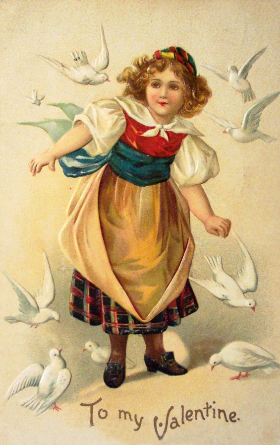 девочка и чайки - ретро открытки - оригинал