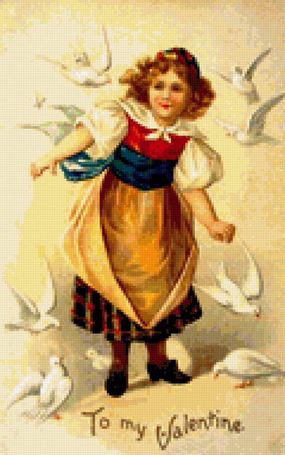 девочка и чайки - ретро открытки - предпросмотр