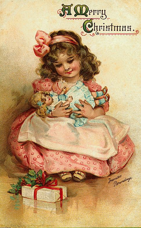девочка с куклой - ретро открытки - оригинал