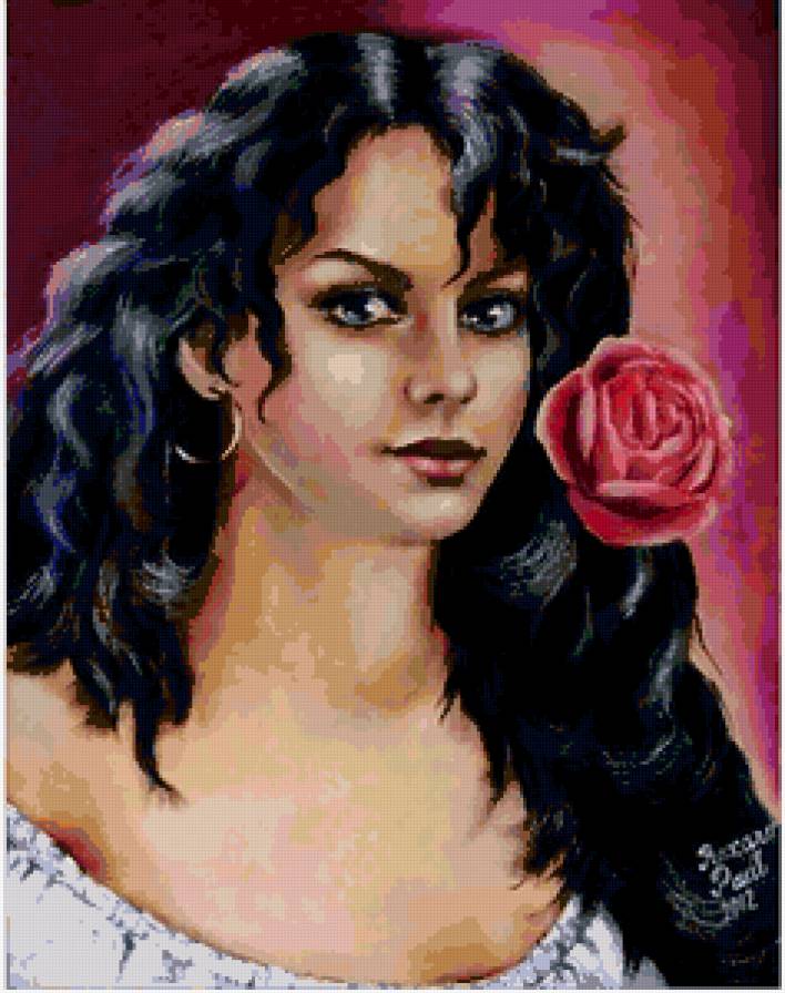 Цветной портрет цыганки приносящей удачу - дамы, цыганка, леди - предпросмотр