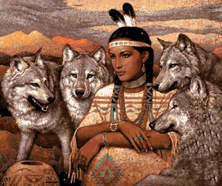 №288848 - волки, картина, женщина, животные - предпросмотр