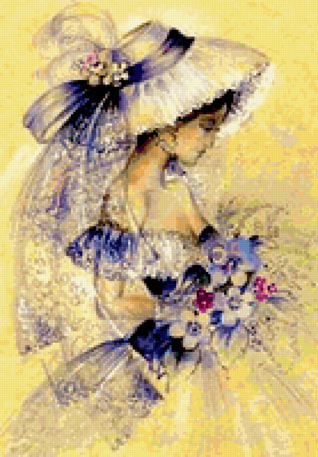 Девушка в синем - ретро, девушка, девушка в шляпке - предпросмотр