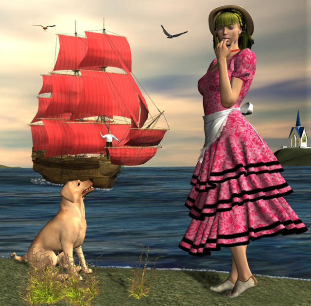 Ожидание - корабль, девушка, алые паруса, море, ожидание - оригинал