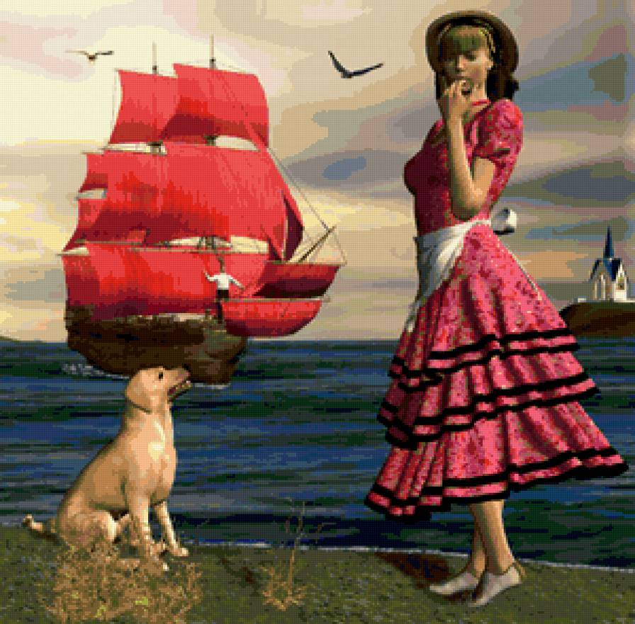 Ожидание - море, корабль, ожидание, алые паруса, девушка - предпросмотр