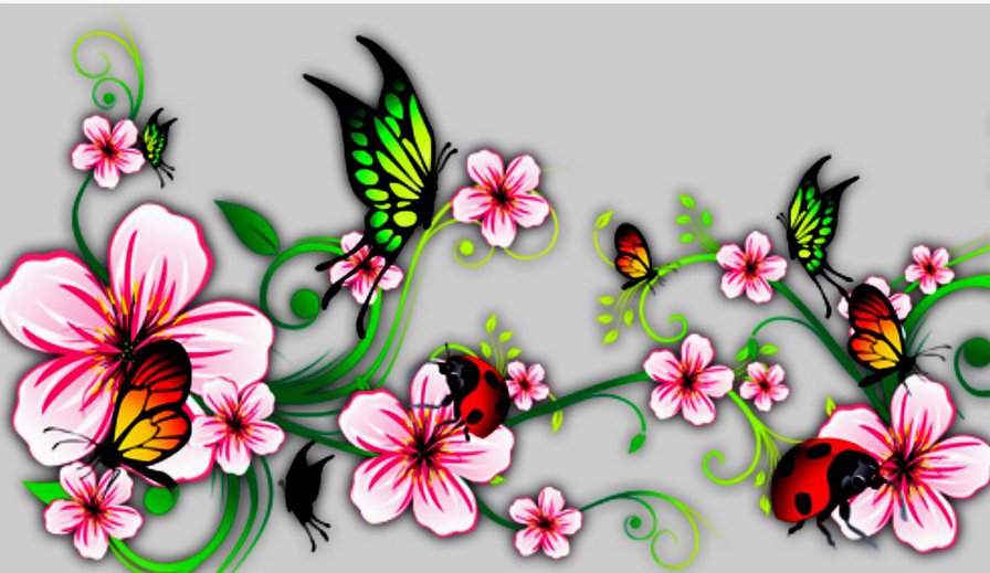 бабочки на цветах - оригинал