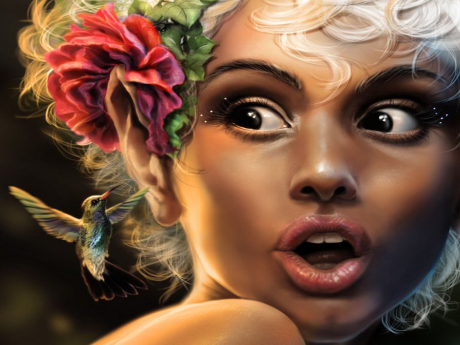 Девушка и колибри - птицы, сказка, девушка - оригинал