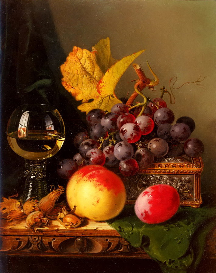 Натюрморт с виноградом - виноград, фрукты, натюрморт, вино, картина - оригинал